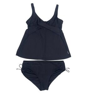 Rosa Faia Tankini Swimsuit Womens Black 2 Piece Crossover Top Side Tie Bottom
